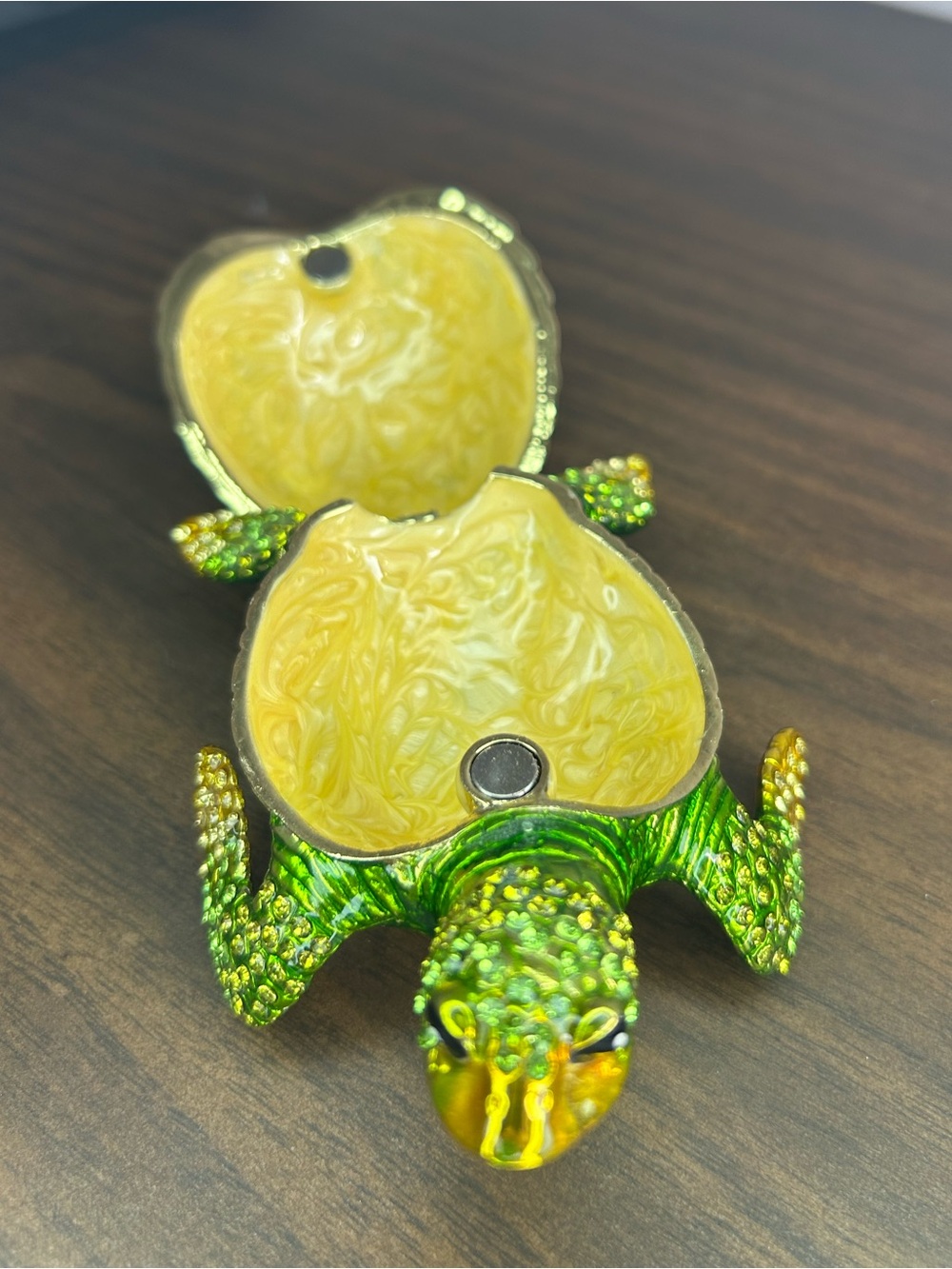 Jeweled Green Turtle Trinket Box Magnetic Hinged Keepsake - Picture 6 of 9